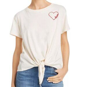 Vintage T-SHIRT by Havana EMBROIDERED HEART LOVE TIE-FRONT TEE. Size S.